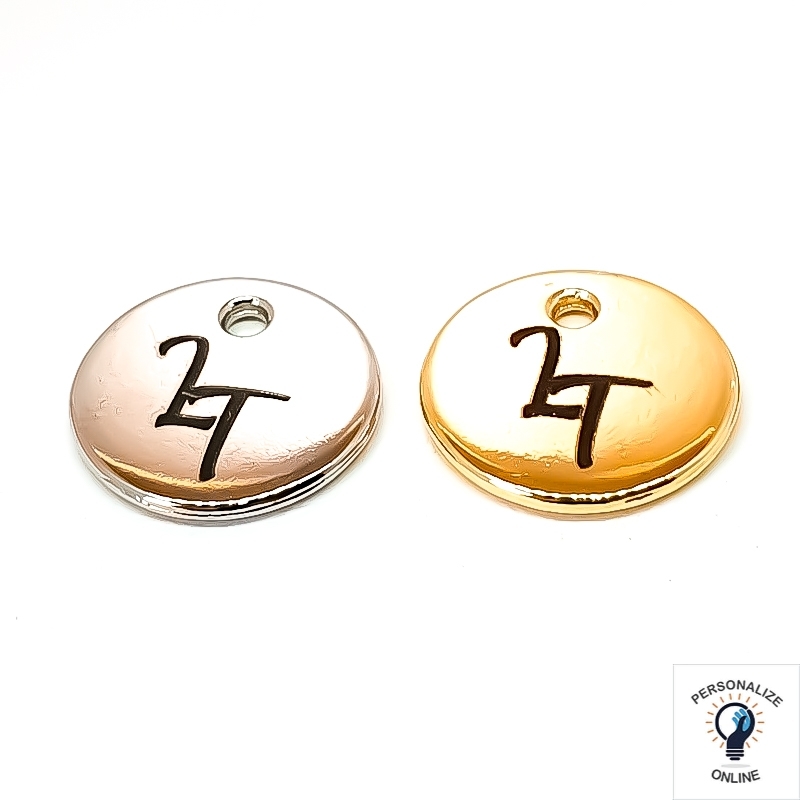 Etiqueta de metal 1,5x1,5 cm dourada e prata Combo etiqueta tag 1.5x1.5 cm personalizado 50 unid