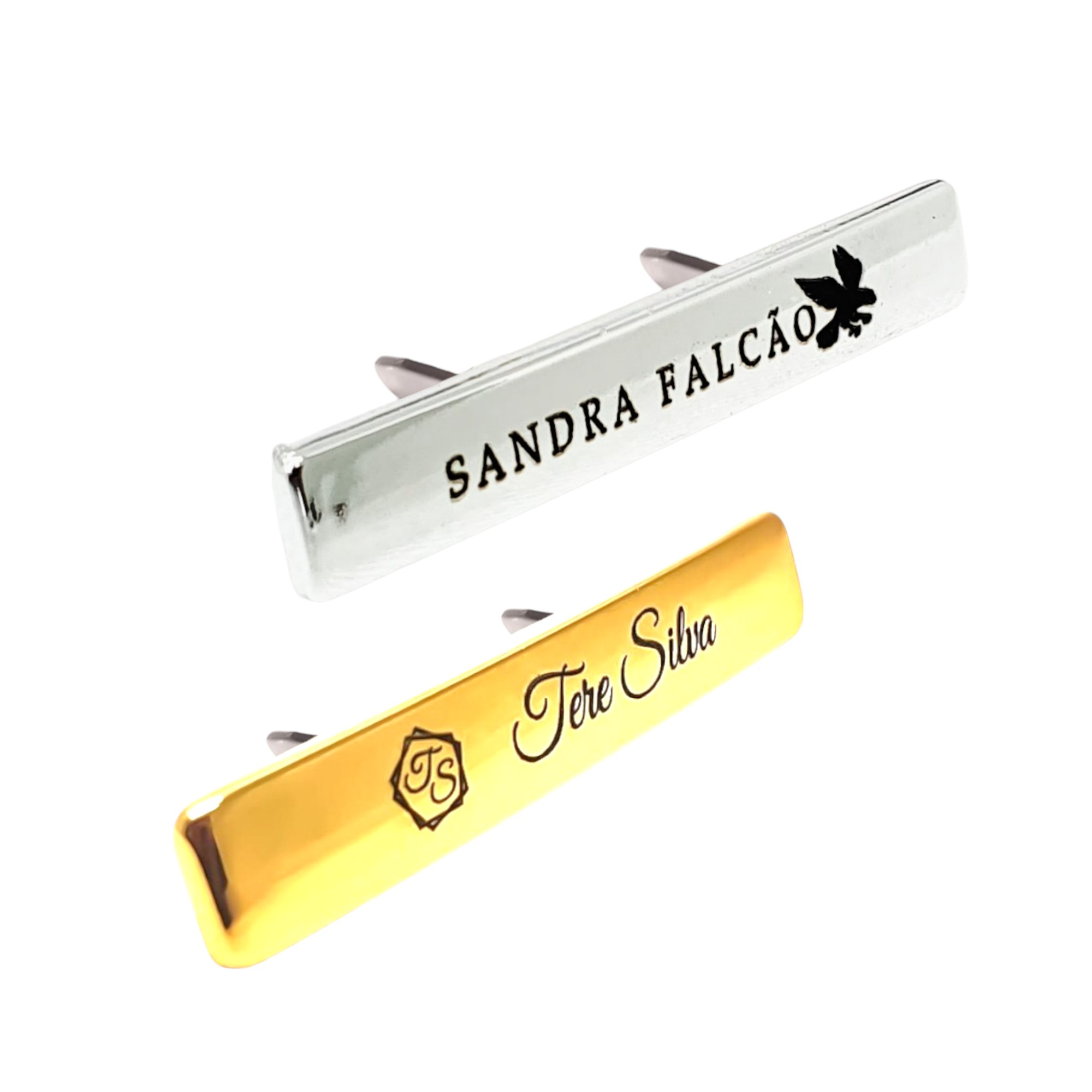 Etiqueta Com Garra Personalizada 5.0x0.8 cm Plaquinha de Metal Etiqueta Com Garra Personalizada 5.0x0.8 cm Plaquinha de Metal